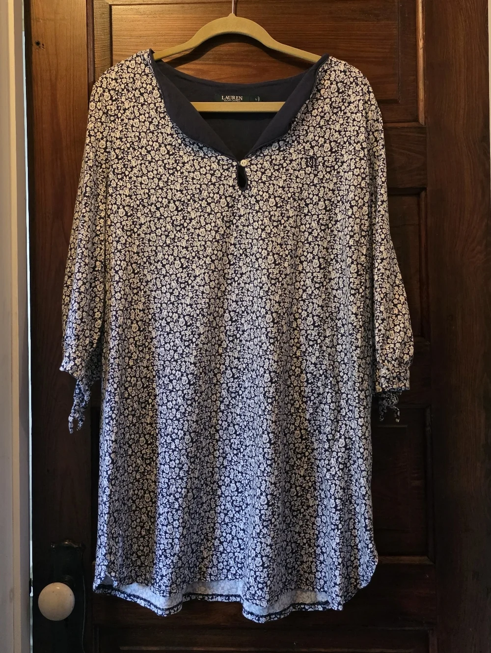 Lauren Ralph Lauren Women's‎ Navy Floral Short Dress 3/4 Sleeves L